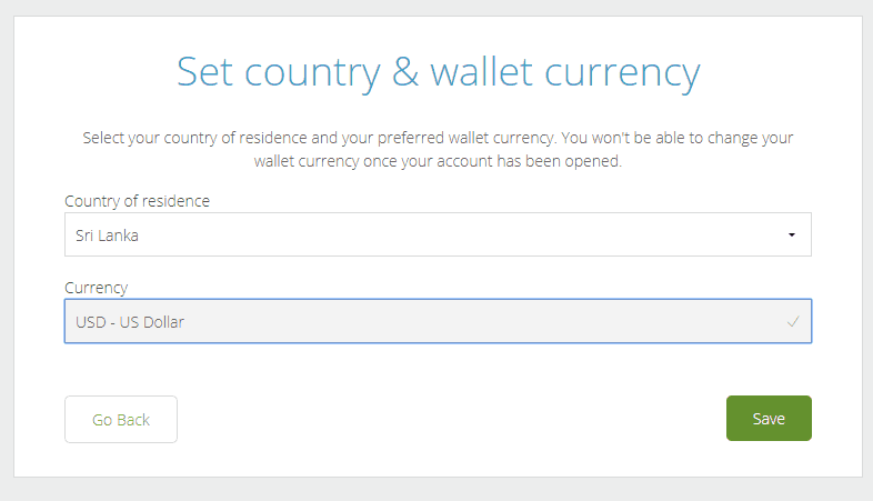 Set Country & Wallet Currency neteller